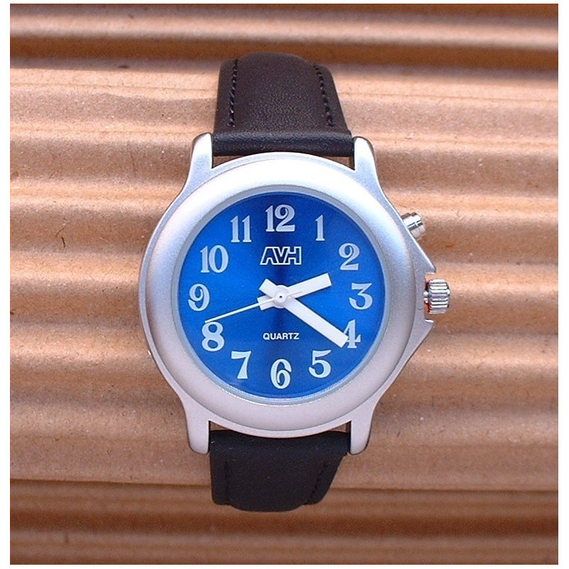 Montre parlante 1 bouton fond bleu AVH Boutique Valentin Ha y