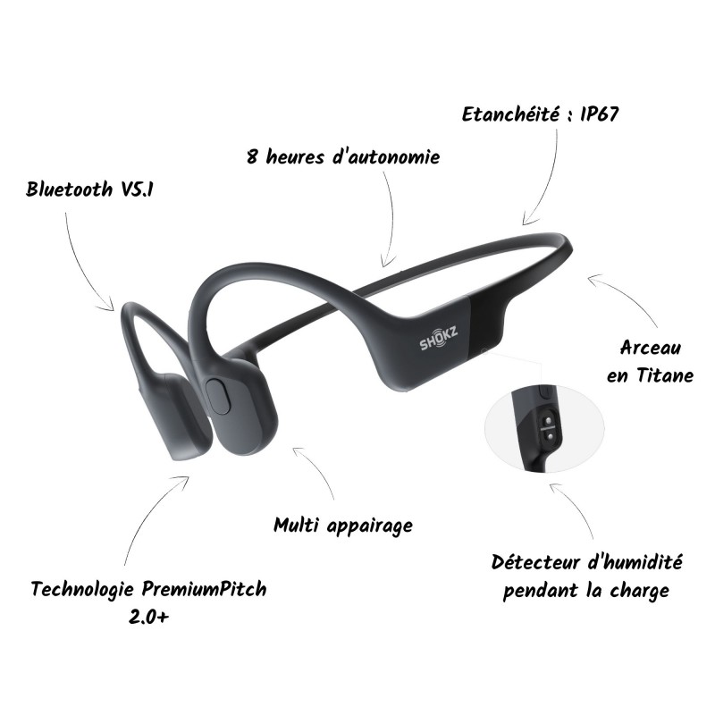 Casque Ecouteurs sans fil Bluetooth à conduction osseuse WE (Noir