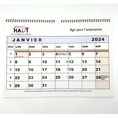 Calendrier grands caractères format A3+ pour malvoyants- Avh