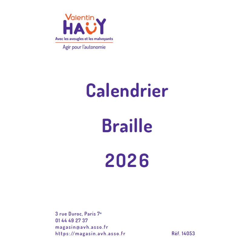 Calendrier braille pour personnes non-voyantes - Avh